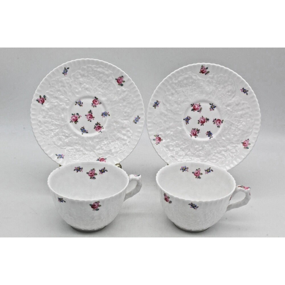 Cup & Saucers Set of 2 Forget Me Not Spode Copeland Bone China England Floral